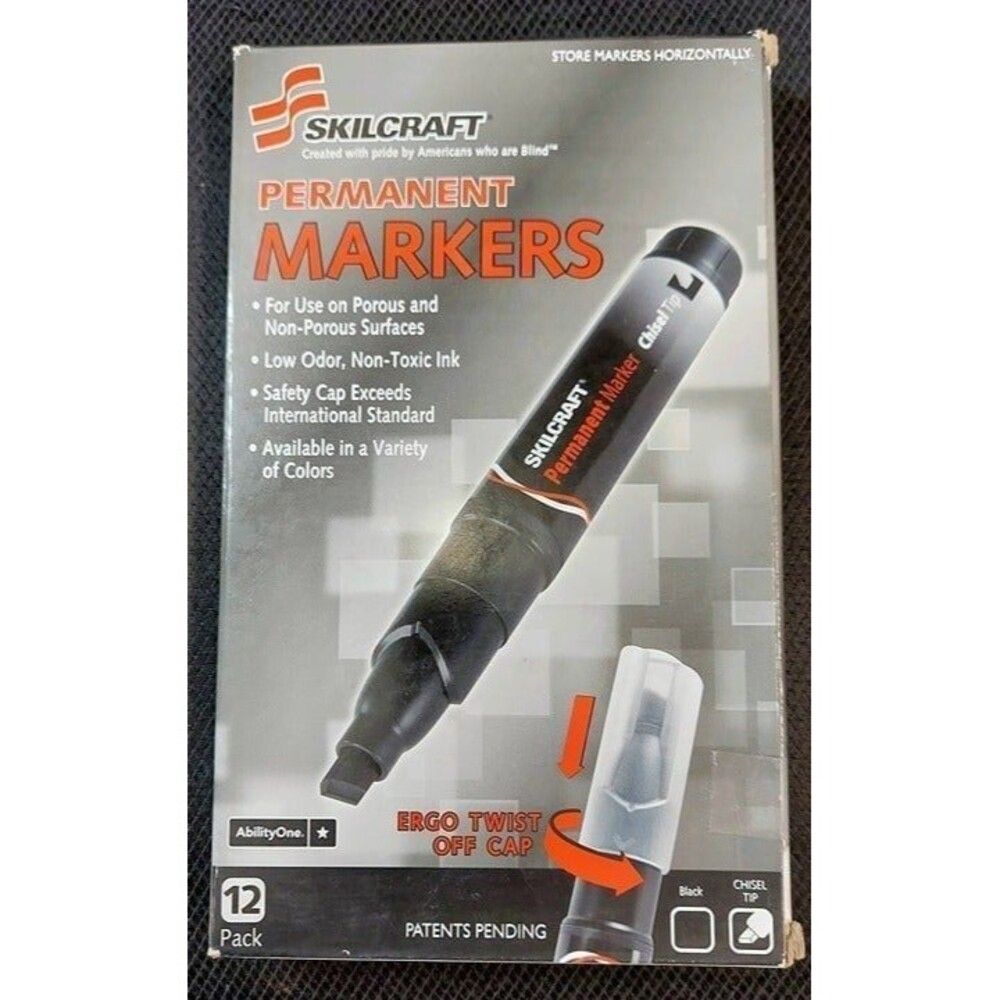 SKILCRAFT Permanent Markers Pkg of 12, Black Ink Chisel Tip 7520009731059